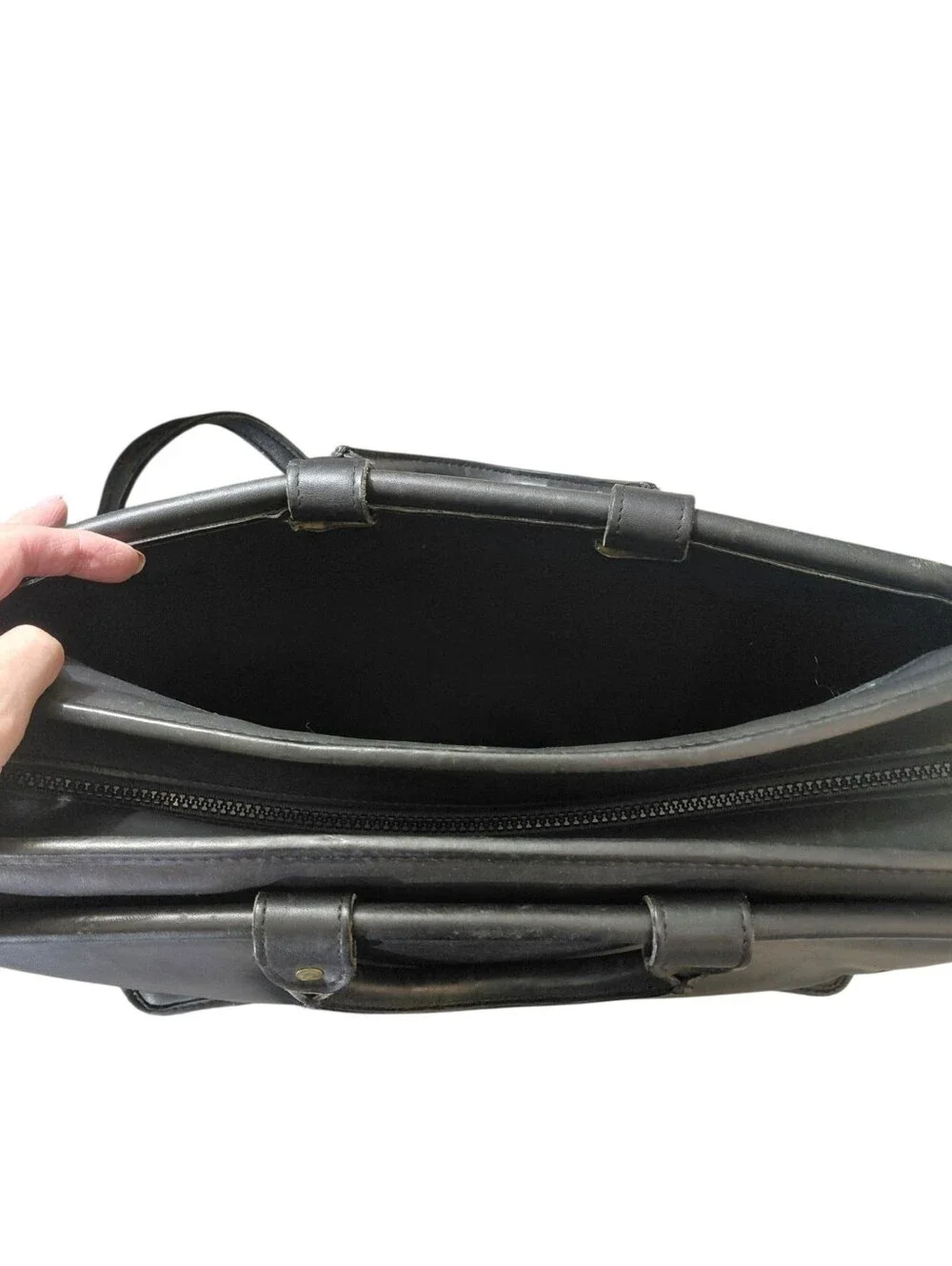Jack George Men's Vintage Black Leather Briefcase Computer Bag   With Strap